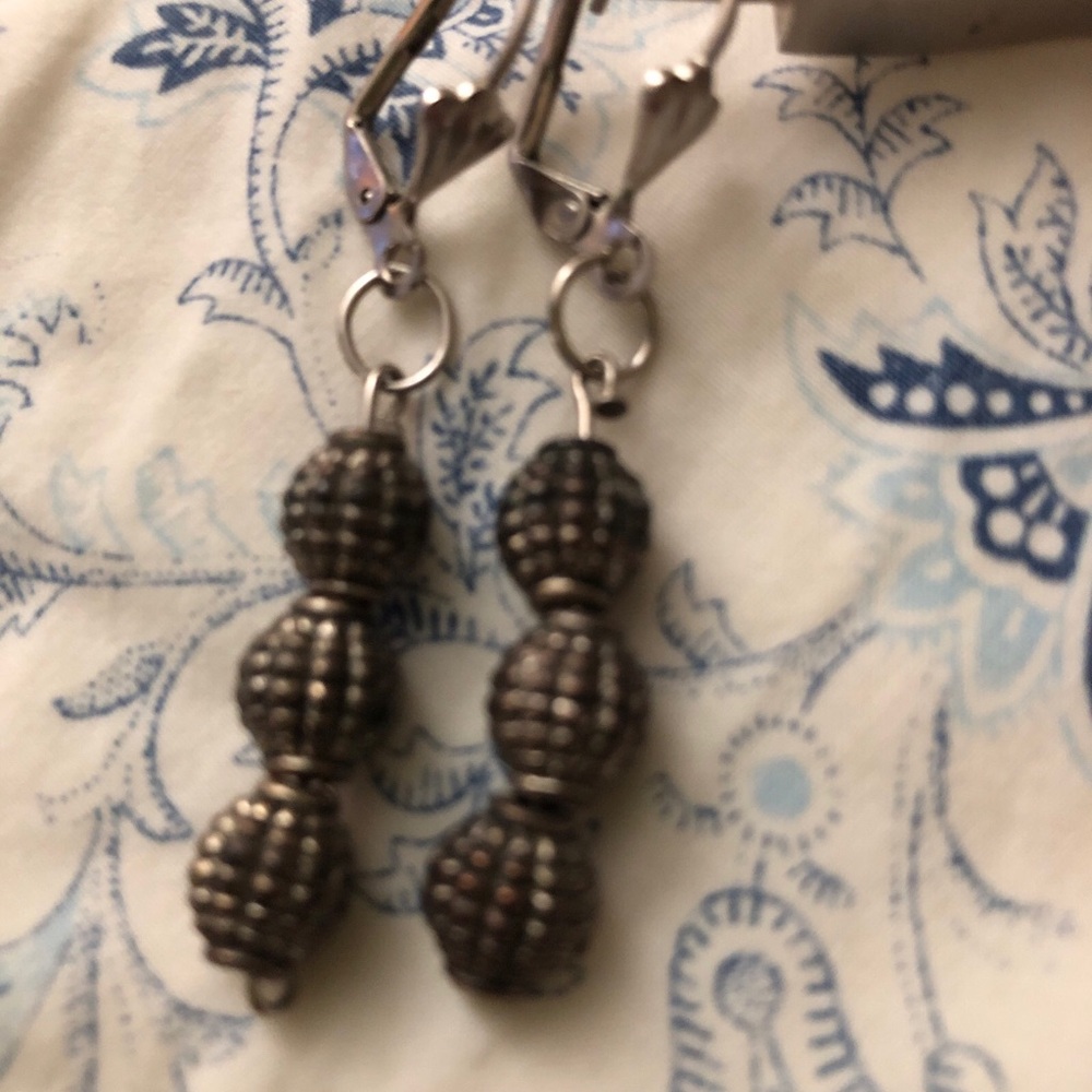 Handcrafted Beaded Drop Earrings - Silver Tone